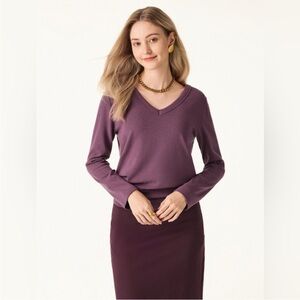 NWT OGL LiteWarm Essential V-neck Long Sleeve Top with Close-fit Ruby Berry S